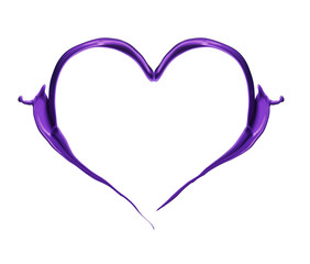 Purple heart made of paint splash isolated on white