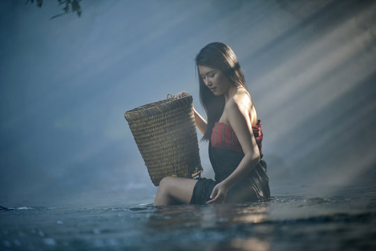 Asian girl take bath