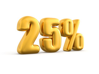 25 Percent gold, 3d render illustration.