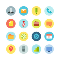 Flat business vector icon set - different bright symbols on the colored background