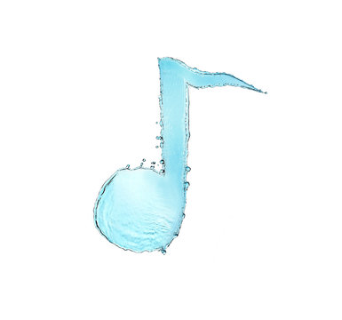 Music note sign made of water splashes isolated on white