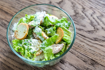 Bowl of chicken Caesar salad