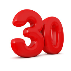 Number 30, 3D illustration