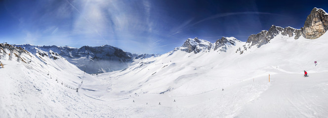 Panorama view to chair lift in Elm ski resort, Swiss Alps, Switzerland
