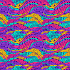 Obraz premium Abstract seamless wavy pattern, hand-drawn waves vector, colorful wave background, can be used for design fabric, wrapping paper, package and etc., Eps 8