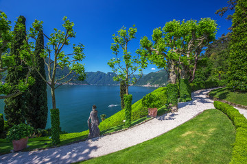 View to lake Como and Alpine mountains in Lombardy region, Italy