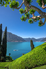 Naklejka premium View to lake Como and Alpine mountains in Lombardy region, Italy
