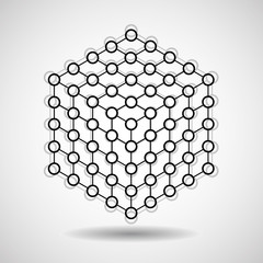 Cube of lines and dots, molecular lattice, geometric shape, network connection