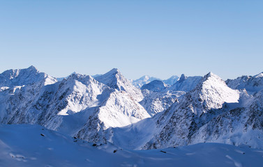 Fototapeta na wymiar View on peaks of Stubai Alpen in Tyrol, Austria