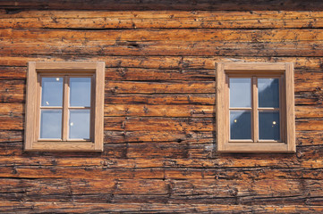 New wooden window in wooden wall