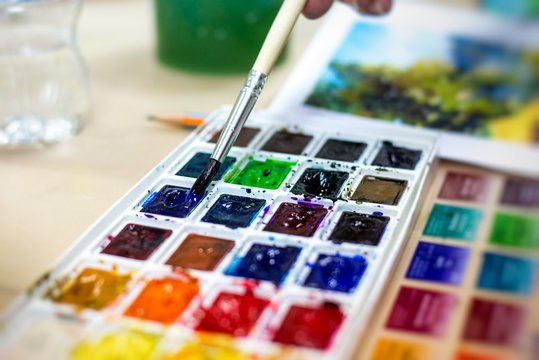 Painting with watercolor paints