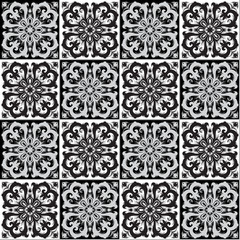 Hand drawing seamless pattern for tile in black and white colors.