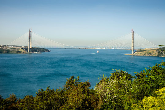 Yavuz Sultan Selim Bridge Construction - ISTANBUL, TURKEY - April 19, 2016: The construction of a third bridge in Istanbul continues. Asia and Europe over the Bosphorus will combine the third time.