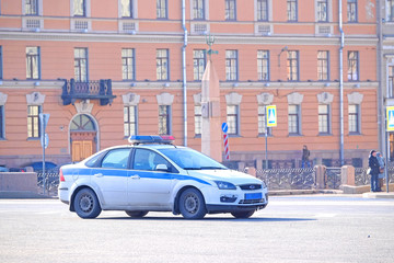 St. Petersburg, Russia - March, 13, 2016: Police car in the center of St. Petersburg, Russia.