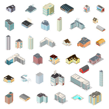 Large Icon set of isometric buildings.
Various vector isometric architecture.