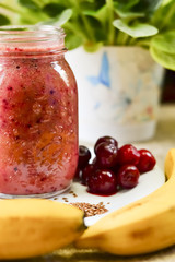 fresh cherry banana smoothie with flax seed