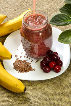 Fresh Cherry Banana Smoothie With Flax Seed