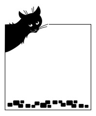 Vector frame with silhouette of a black stray cat.