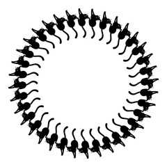 Round vector frame with silhouette of a black stray cat.