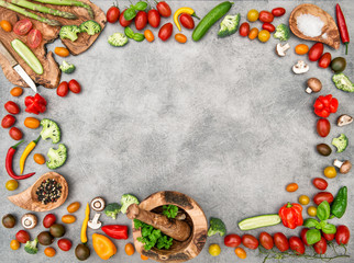 Fresh vegetables and spices. Food frame background