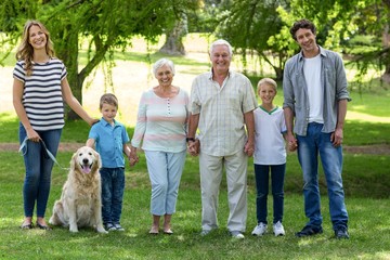 Family with dog in the park