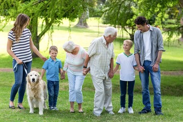 Fototapeta premium Family with dog in the park
