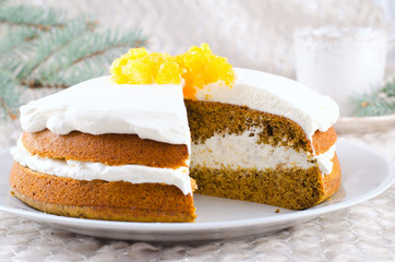 Pumpkin cake with jam, Christmas decoration