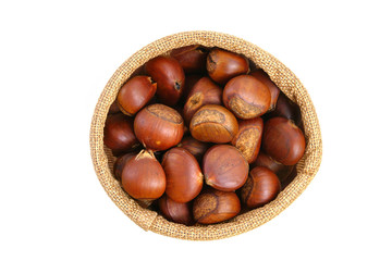 chestnuts in small sack isolated