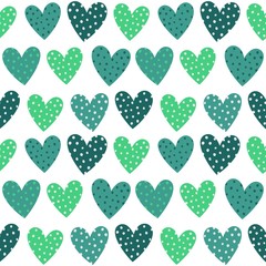 Cute Turquoise Hearts With Dots Seamless Pattern