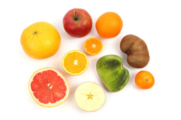 different fruit on white background