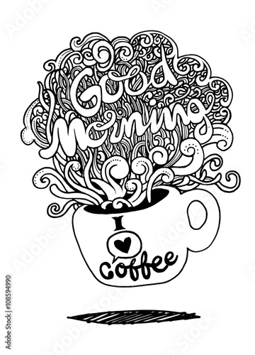 "Good morning sketch with cup of coffee" Stock image and royalty-free