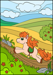 Obraz na płótnie Canvas Little cute pony runs and smiles.