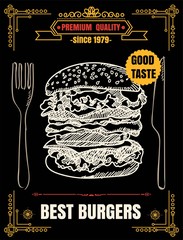 Restaurant Fast Foods menu burger on chalkboard background vecto - 108596566