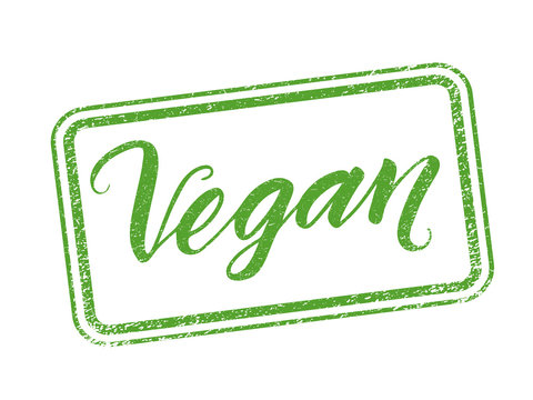 Vegan stamp with hand drawn lettering isolated on white