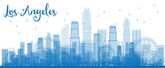 Obraz premium Outline Los Angeles Skyline with Blue Buildings.