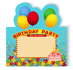 Birthday party invitation card with cake