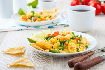 Homemade mexican salad scrambled egg, healthy breakfast