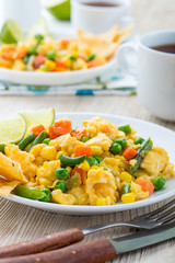Homemade mexican salad scrambled egg, healthy breakfast