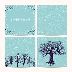 snowflake background. winter cards with tree