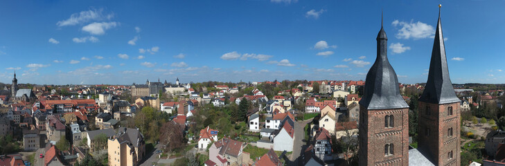 Fototapeta na wymiar View to two red towers Rote Spitzen in Altenburg Thuringia.