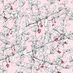 Hand drawn barberry branch seamless pattern