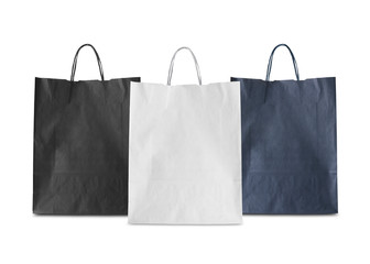 three blank  paper bag isolated (White,Black,Blue)