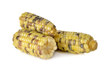 boiled white corn or glutinous corn on white background