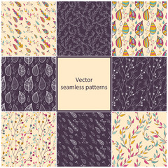 Set of eight seamless Floral patterns.