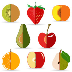 Vector sliced fruit, kiwi, strawberry, peach, cherry, orange, ap