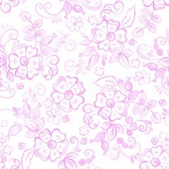 Obraz na płótnie Canvas Floral Watercolor seamless pattern in Russian Gzhel Style. Vector illustration