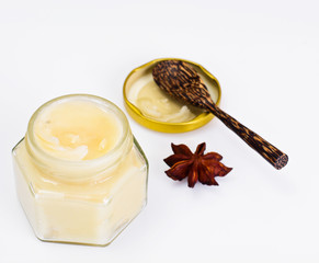Glass Jar with Cream Honey Bee