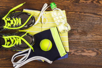 Sneakers, shorts and sports bra