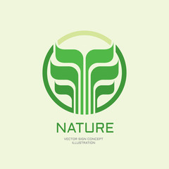 Nature vector logo concept illustration for corporate identity. Green leaves in circle. Sprout logo sign. Development logo sign. Vector logo template. Design element.