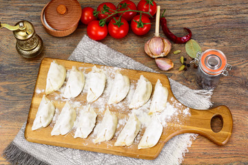 Raw Homemade Dumplings, Russian Pelmeni.